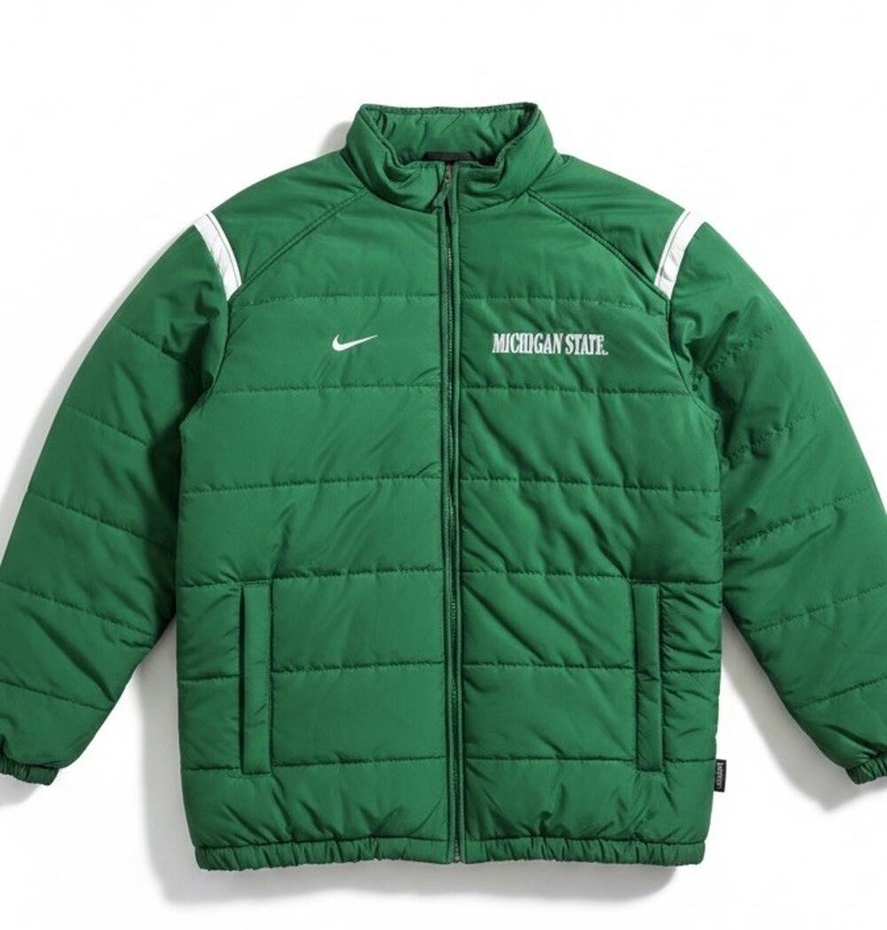 VTG Nike Michigan State Spartans Long Puffer Jacket Men XL TALL Green Y2K 90s